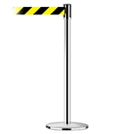 Slimline Post Universal Polished Chrome Base/Polished Chrome Tube/Polished Chrome Head Standard 7.5' No Custom Black/Yellow Chevron Webbing Standard Belt End